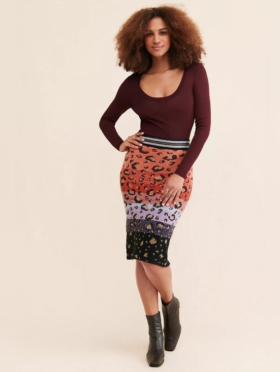 Anthropologie Dresses & Skirts - NWT Anthropologie Maeve Cheetah Orange, Black, Purple Sweater Knit Skirt Size XL